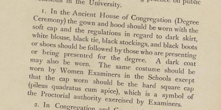Women academic dress notice from 1920, from the LMH archives