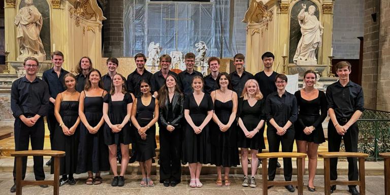 A photo of the LMH Choir performing in a church in France