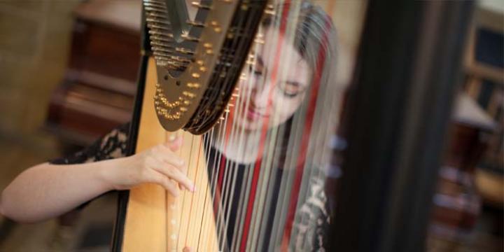 LMH music student playing the harp (photo credit: Ben Robinson)