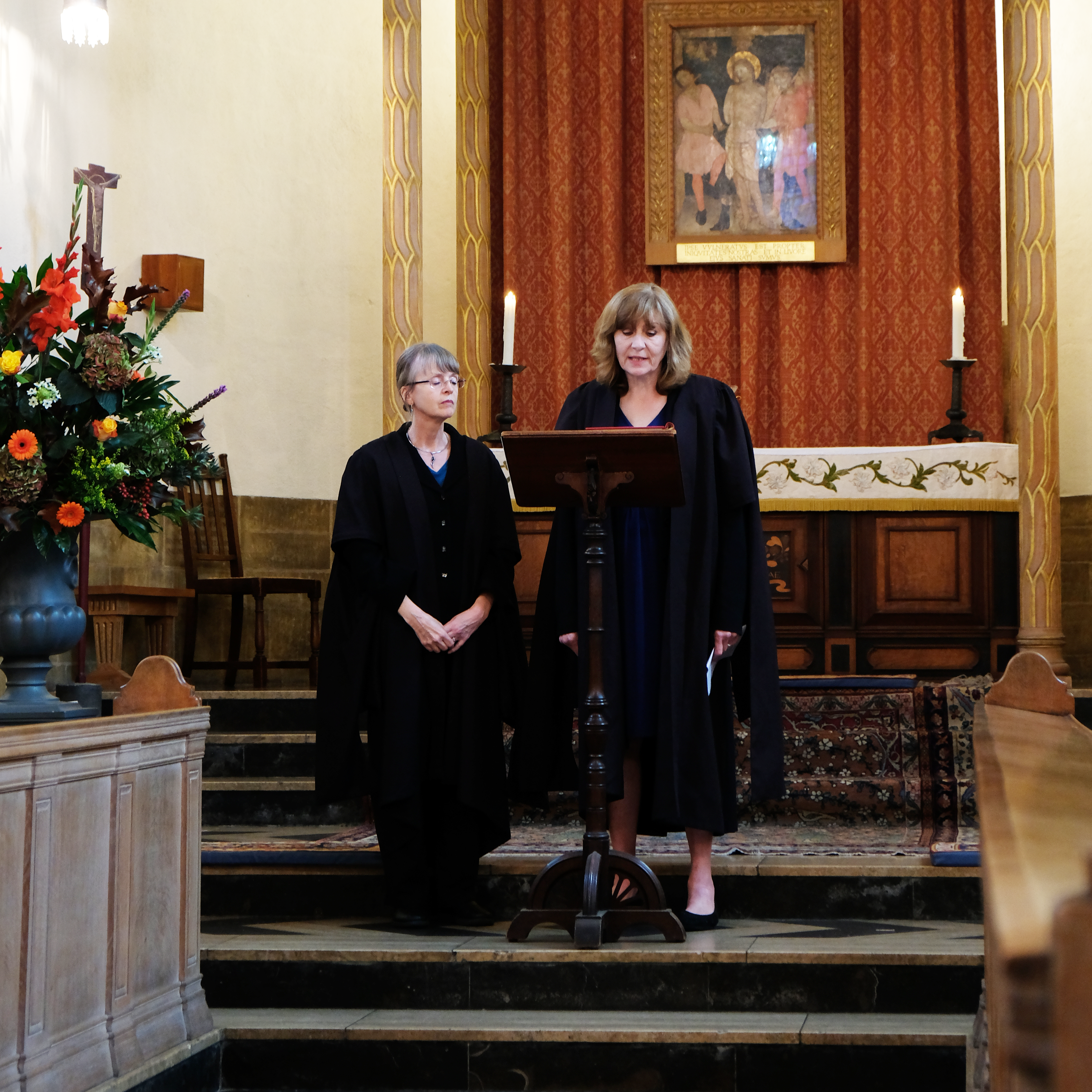 Professor Christine Gerrard and Dr Fiona Spensley in the LMH Chapel for the Principal's Inauguration