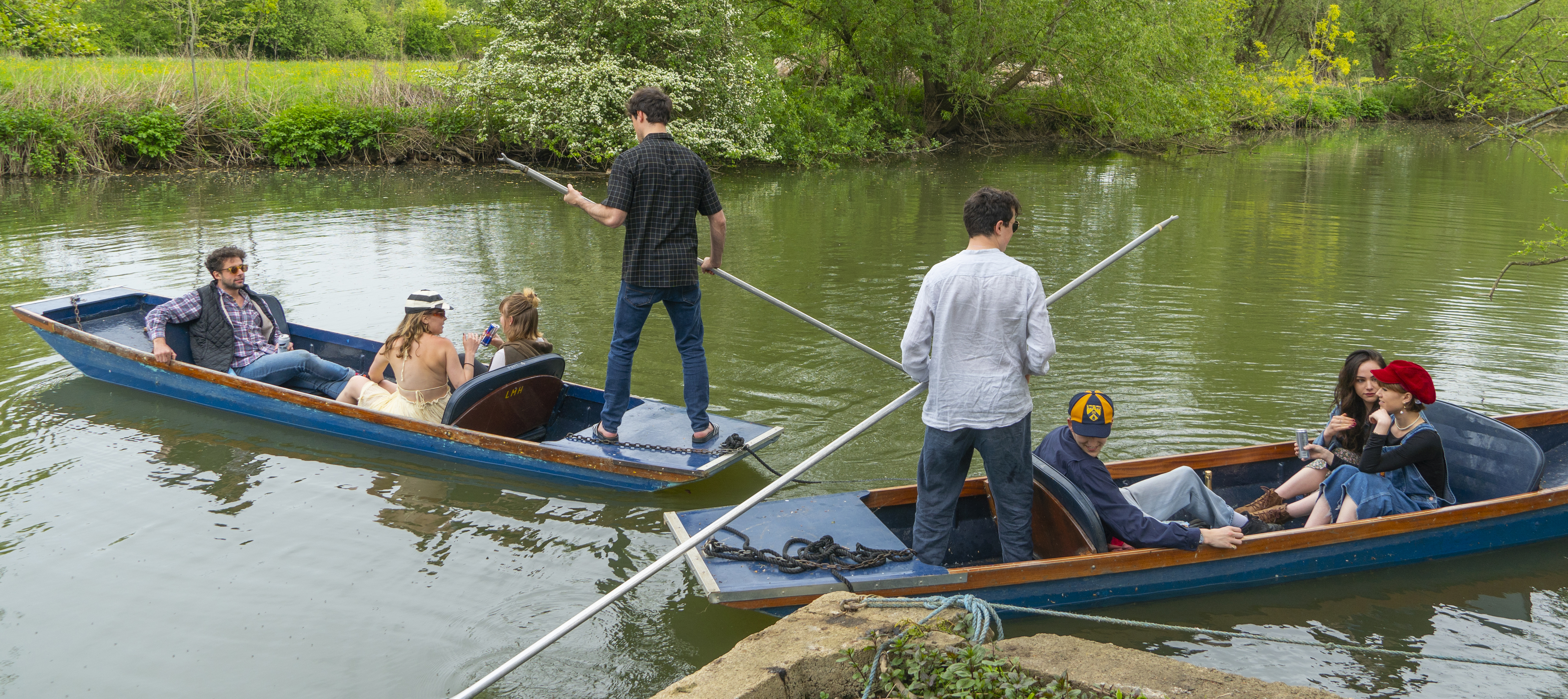 Students punting on the river at LMH