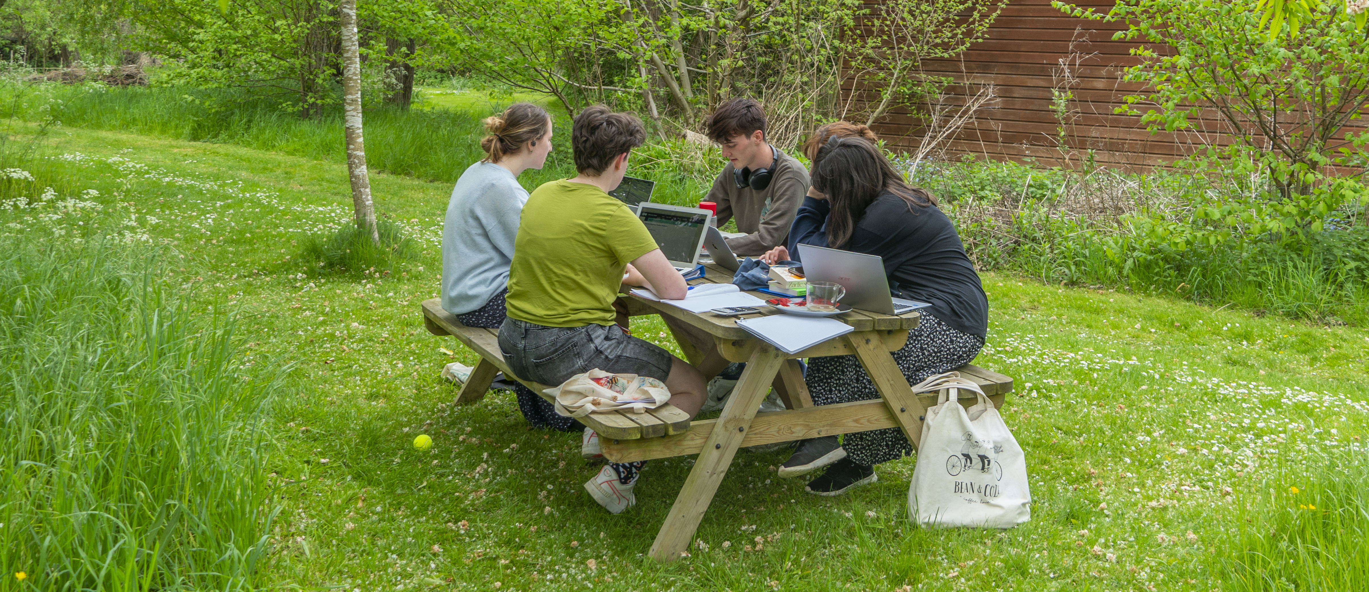 Students studying in the gardens at LMH