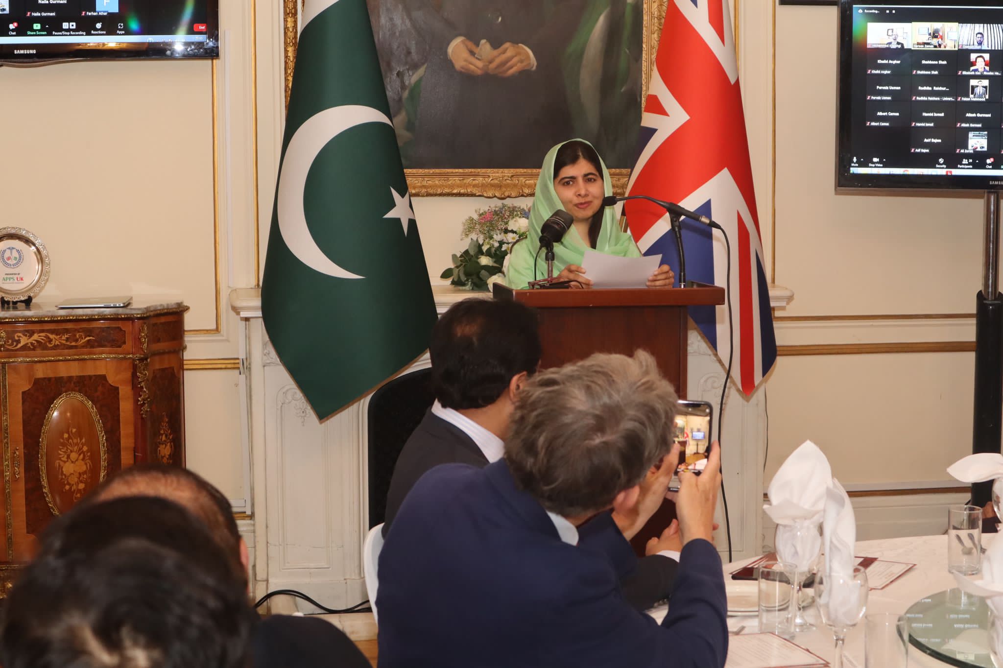 Malala Yousafzai giving a speech at the Oxford Pakistan Programme launch
