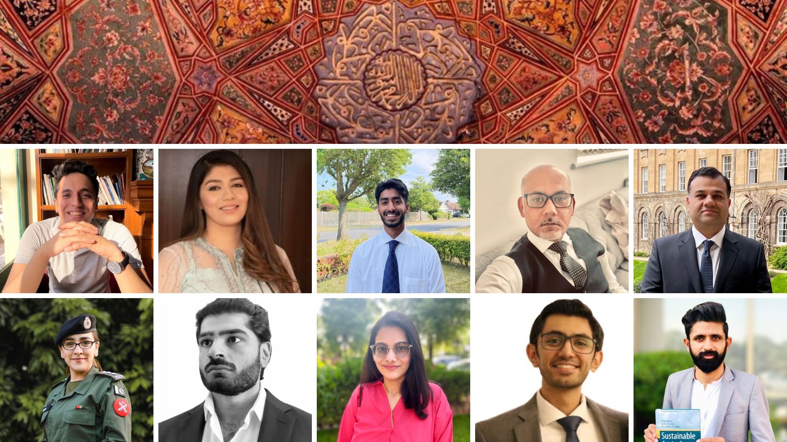 Montage of photos of scholarship holders - 3 women and 7 men, all of Pakistani descent