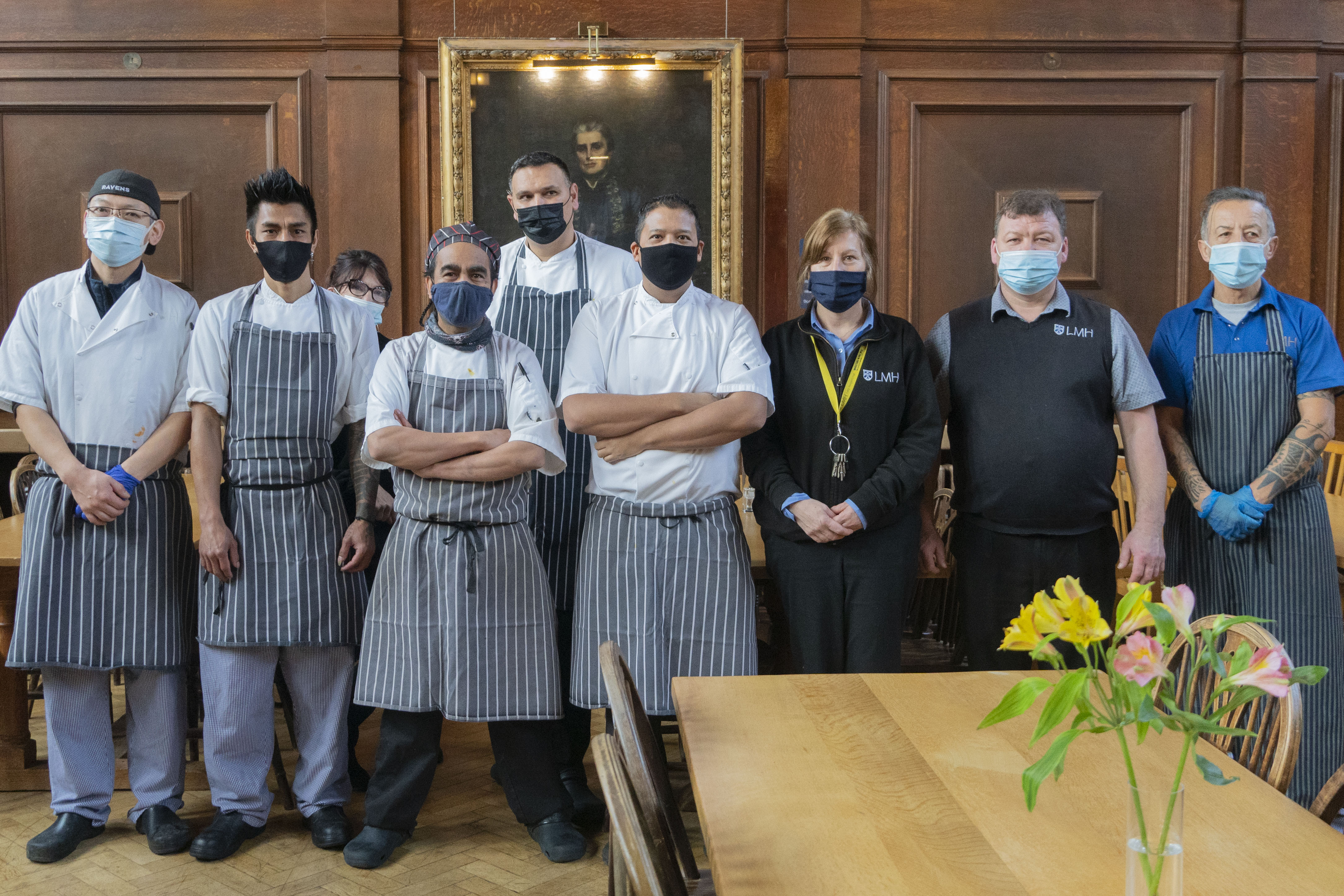 Members of the LMH Catering Team standing in the Dining Hall