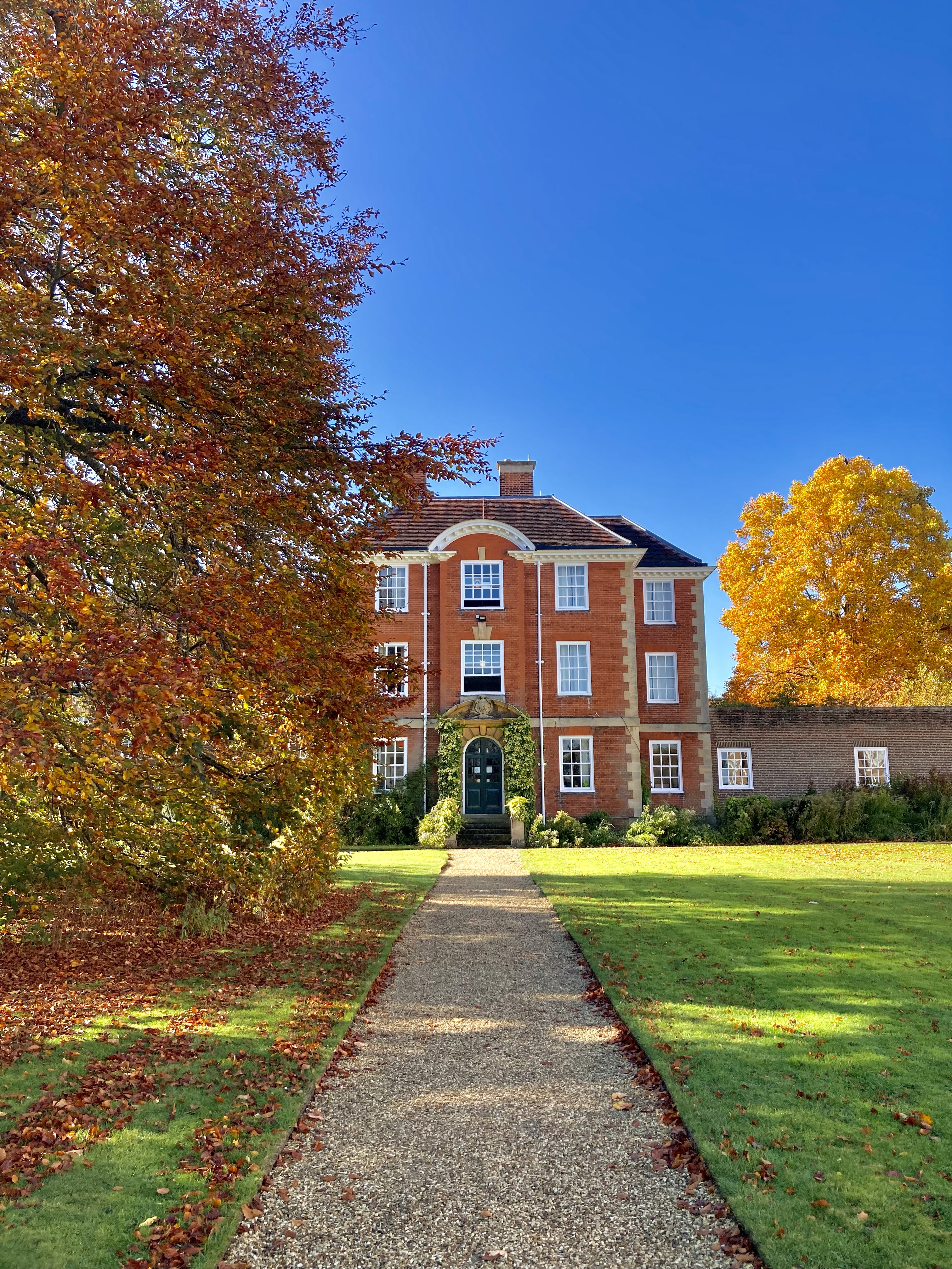 Photo by Chelsea Wallis - Pathway, orange tree, fellows lawn and a building at LMH