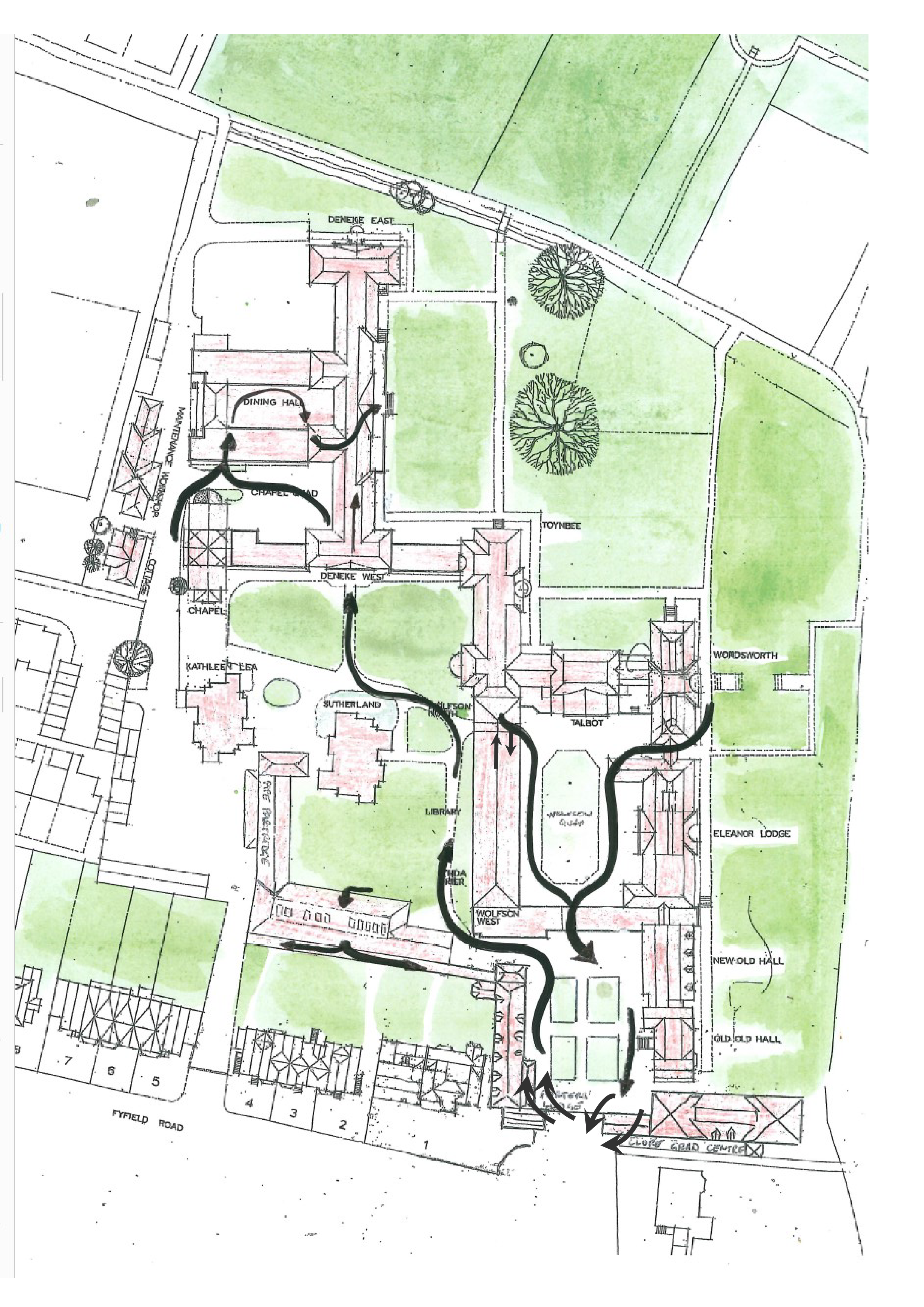 Map of LMH with one-way system arrows draw on.