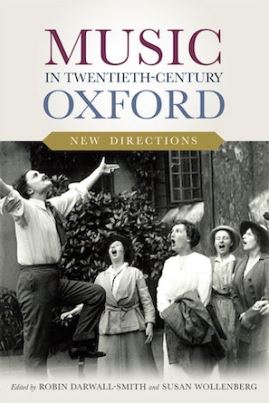 The cover of a book called 'Music in Twentieth Century Oxford', which has a black and white photo of a group of people singing