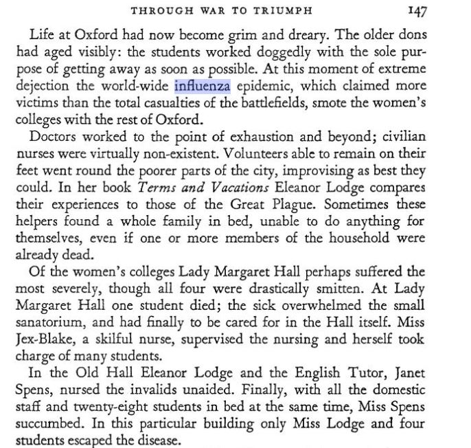 Excerpt on the 1918-1919 influenza epidemic experienced by LMH