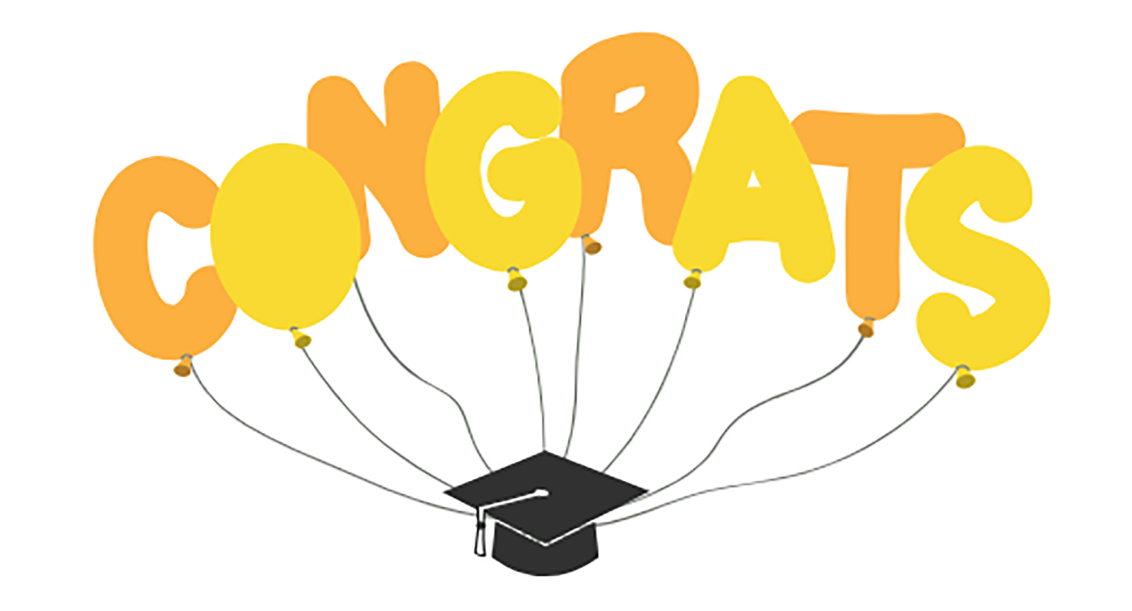 A graduation hat with letters attached which read: Congrats