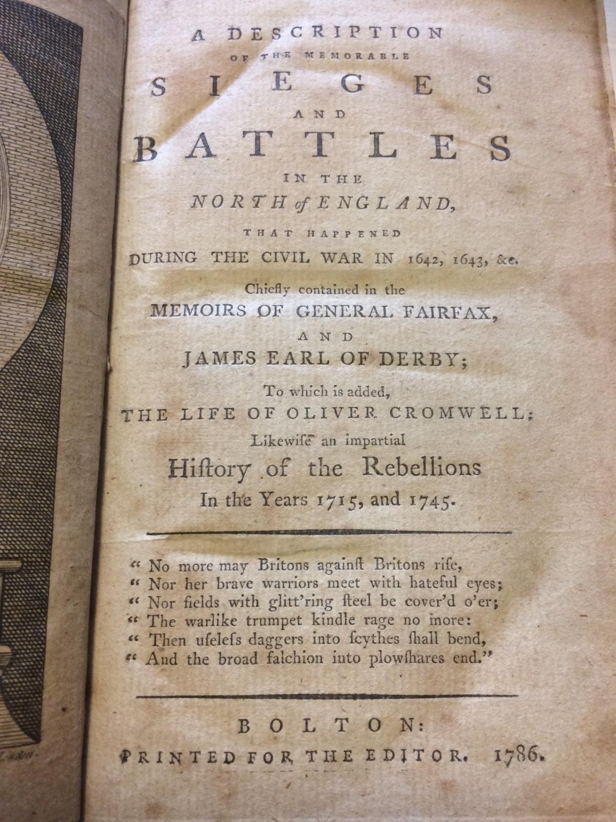 LMH's copy of A Description of the Memorable Sieges and Battles in the North of England