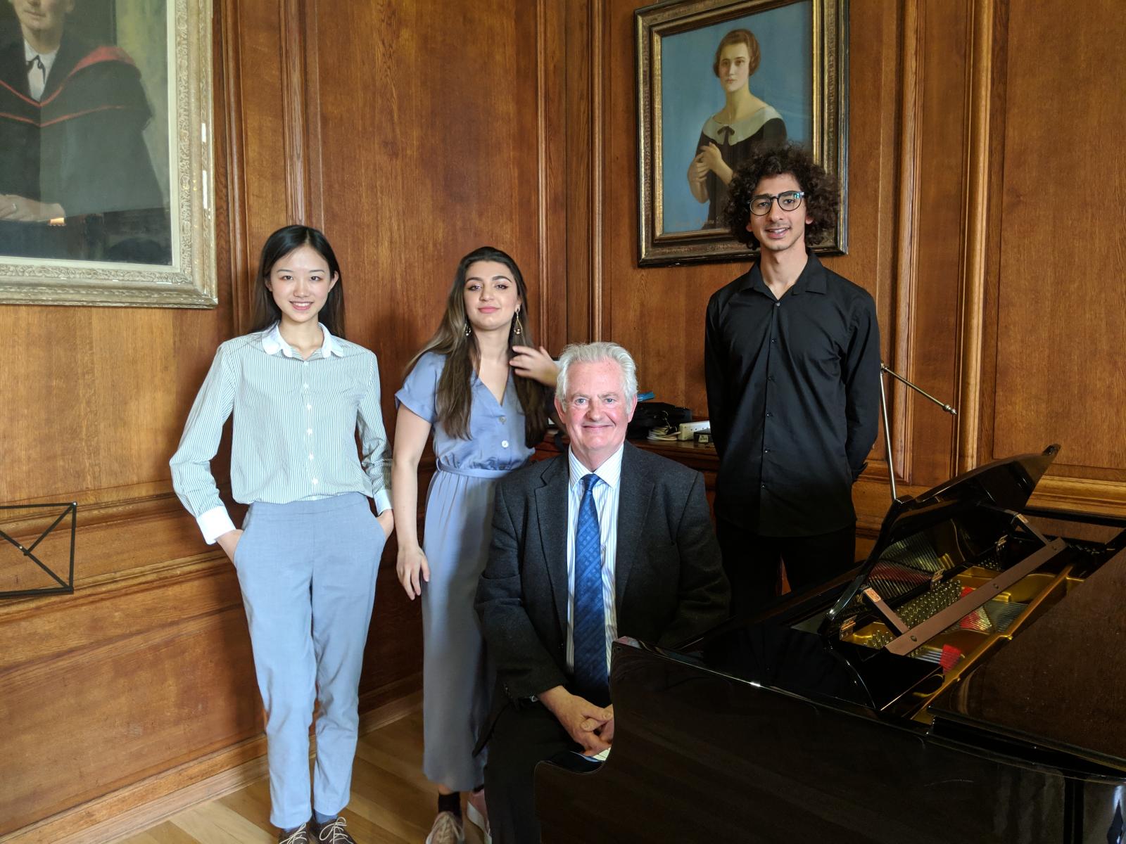 Prof Colin Lawson with April Wu, Paradis Farahati, and Anhad Arora in May 2019