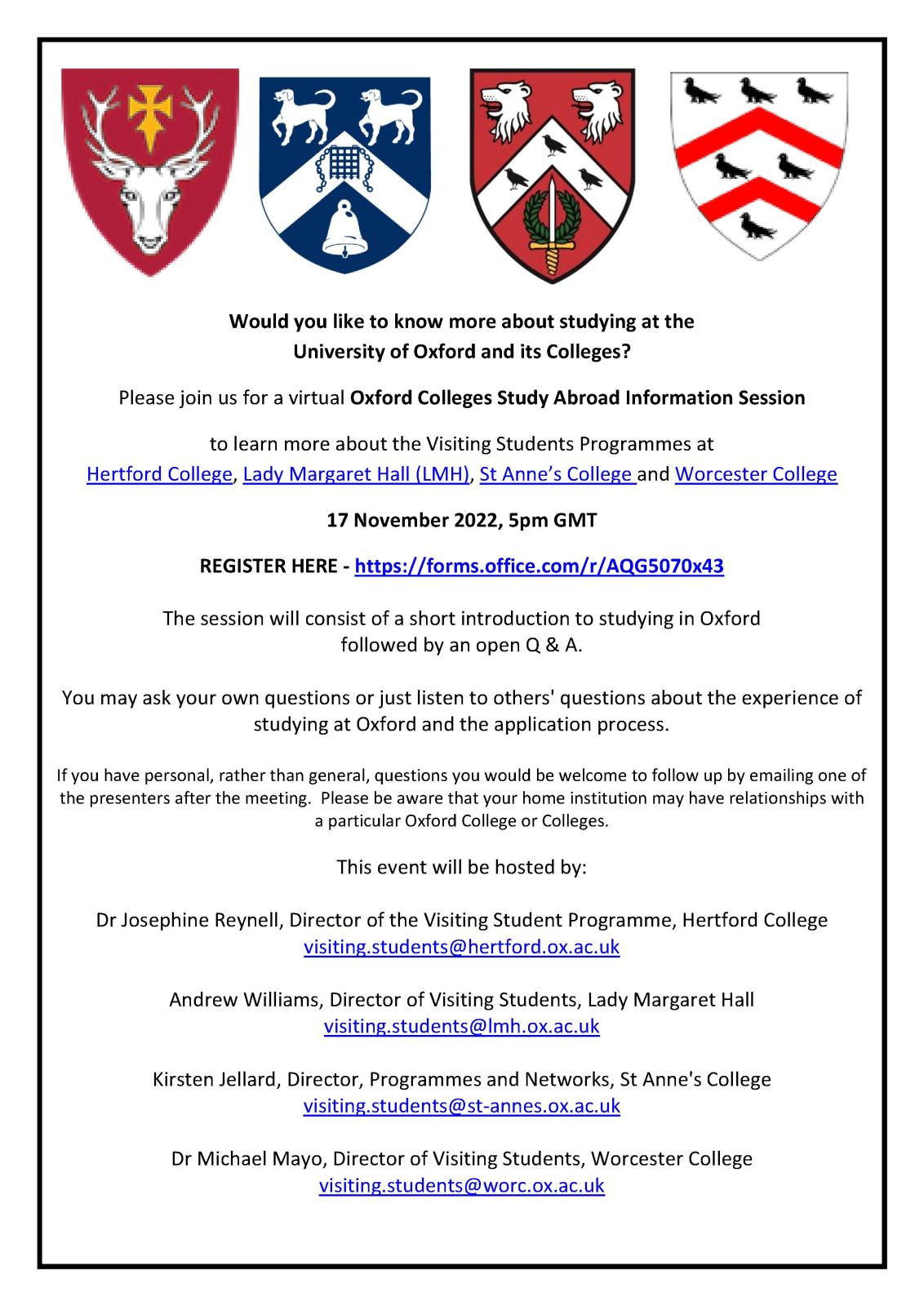 Oxford Colleges joint information session 2022