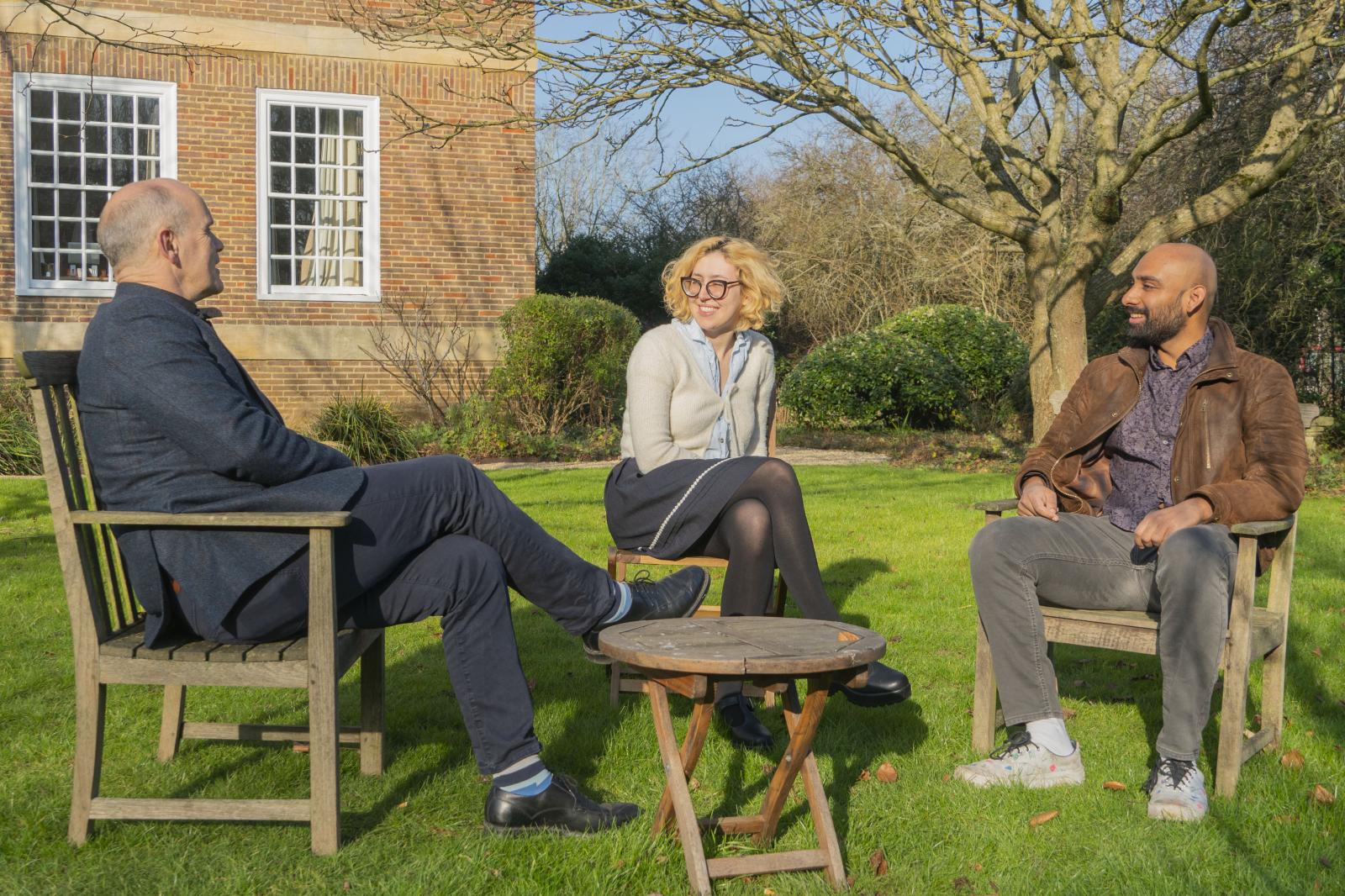 Members of the LMH Welfare Team chatting in the gardens