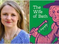 Photo of Professor Marion Turner next to an image of the cover of her book, the Wife of Bath