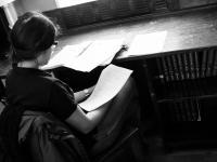 Student in LMH library