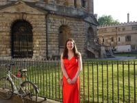 Clara outside the Radcliffe Camera
