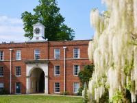 A view of the clocktower in the quad outside Talbot Hall