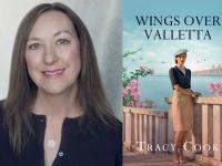 A headshot of Tracy Cook, next to the front cover of Wings over Valletta