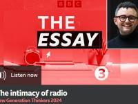 Screenshot of the landing page for 'The Essay' on BBC Radio 3, with a headshot of Dr Jacob Downs