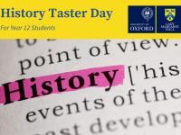 Stock graphic of the word History highlighted in pink pen, with text: History Taster Day for Year 12 Students