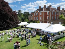 Looking out onto the LMH gardens, where the alumni garden party is in full swing