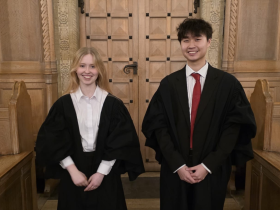 Scarlett Jenkins and George Ke standing in the LMH Chapel