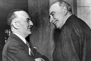 Black and white photo of Harry Dexter White and John Maynard Keynes
