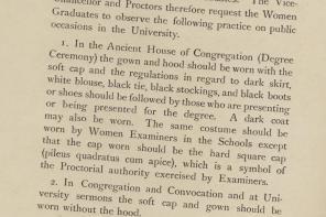 Women academic dress notice from 1920, from the LMH archives