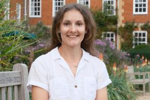 Hannie Lawlor sitting on a bench in the LMH grounds