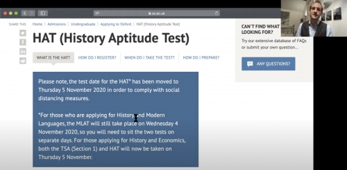 A screenshot from the Jesus College HAT Test Video