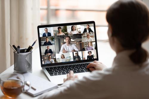 Student using a computer for a video call