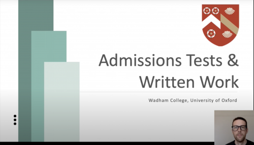 Screenshot from Wadham College's Admissions Tests Video