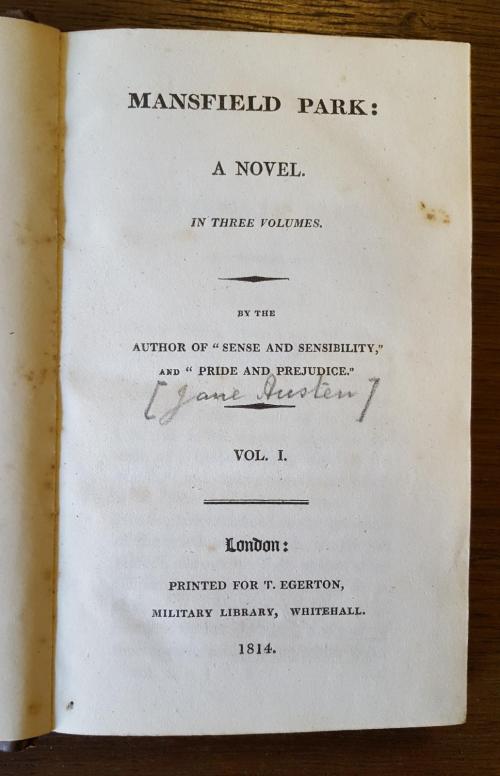 LMH’s first edition of Jane Austen’s Mansfield Park (1814)