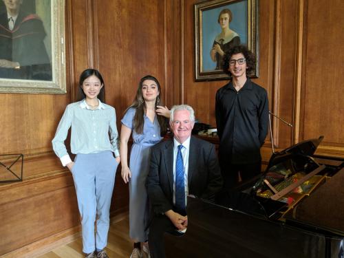 Prof Colin Lawson with April Wu, Paradis Farahati, and Anhad Arora in May 2019