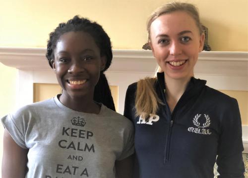 Toyin and Alessandra smile at camera - LMH students