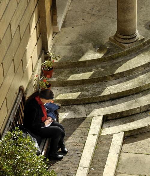 LMH student outside Talbot Hall