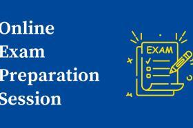 Blue background with text: Online Exam Preparation Session