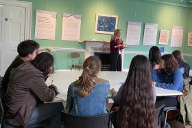 LMH's Outreach Officer stands in front of a group of Year 12 students talking about university applications