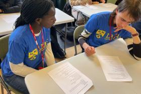 LMH student ambassadors working with students on a written task during a supercurricular workshop at Bruce Castle Museum.