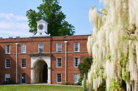 A view of the clocktower in the quad outside Talbot Hall