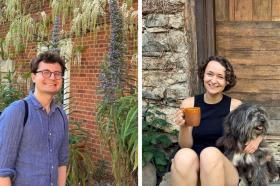 A photo collage with Cameron on the left and Eve on the right 
