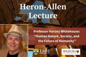Advertising image for the Heron Allen Lecture 2025, featuring a picture of speaker Professor Harvey Whitehouse
