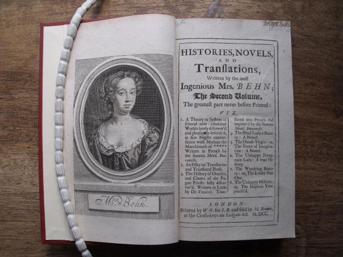 Aphra Behn’s ‘Histories, novels, and translations’ (1700), LMH library