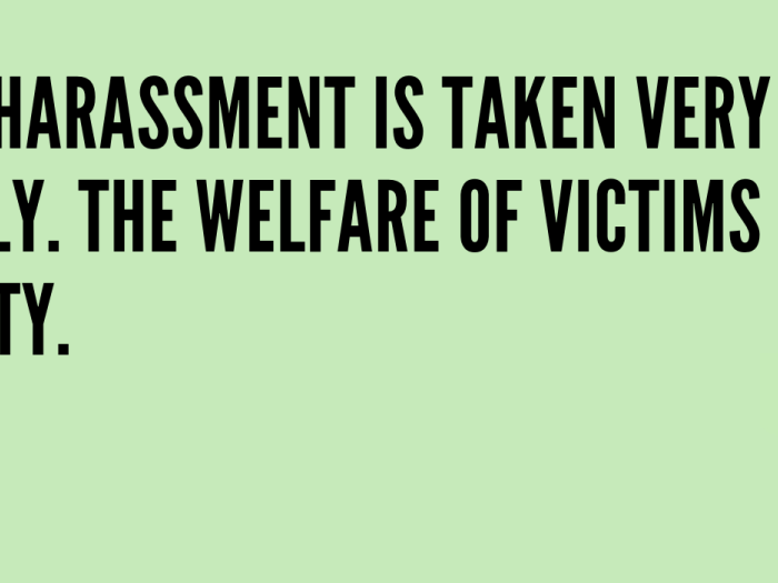 Poster reads: At LMH harassment is taken very seriously, the welfare of victims is a priority