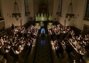 The LMH Chapel during a candlelit evening service