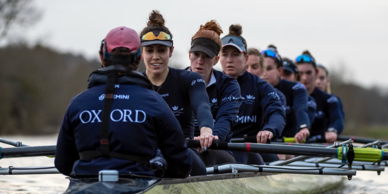 LMH student Annie Anezakis rowing for Oxford University Women's Boat Club with her teammates