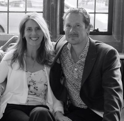 Black and white photo of Nick Burke and Jamila Fattah