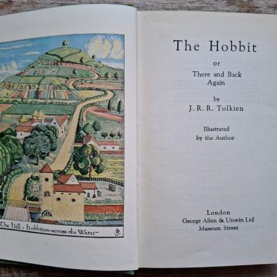 Close up of an illustrated edition of The Hobbit