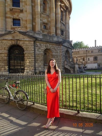 Clara outside the Radcliffe Camera